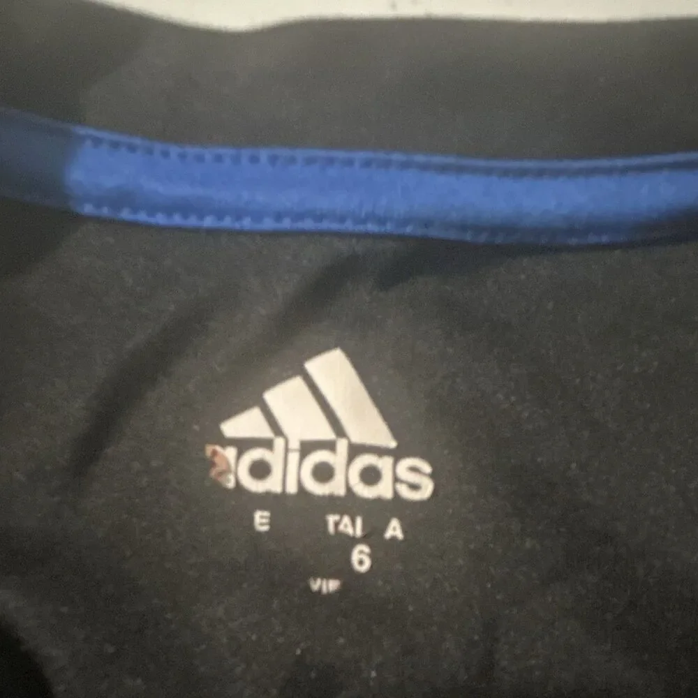Adidas Boys Long Sleeve Tops: Black Logo Tee & Blue Hooded, Size 6
